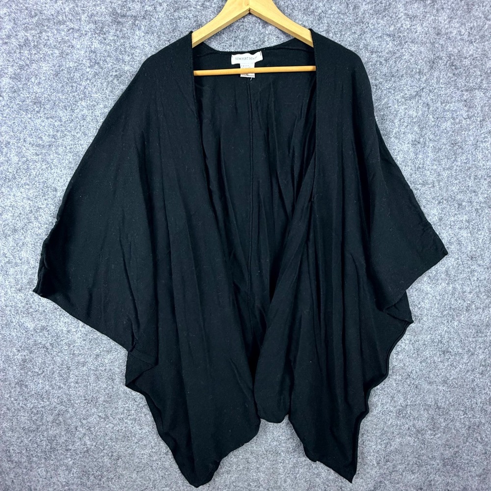 Newport News Cardigan Poncho Cape Womens XL Black Cotton Open Front Asymmetrical
